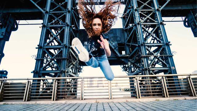 dancer Laura Aronoff in a jump
